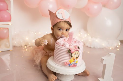 Reportaje de fotos mi primer cumpleaños con pastel de minnie mouse